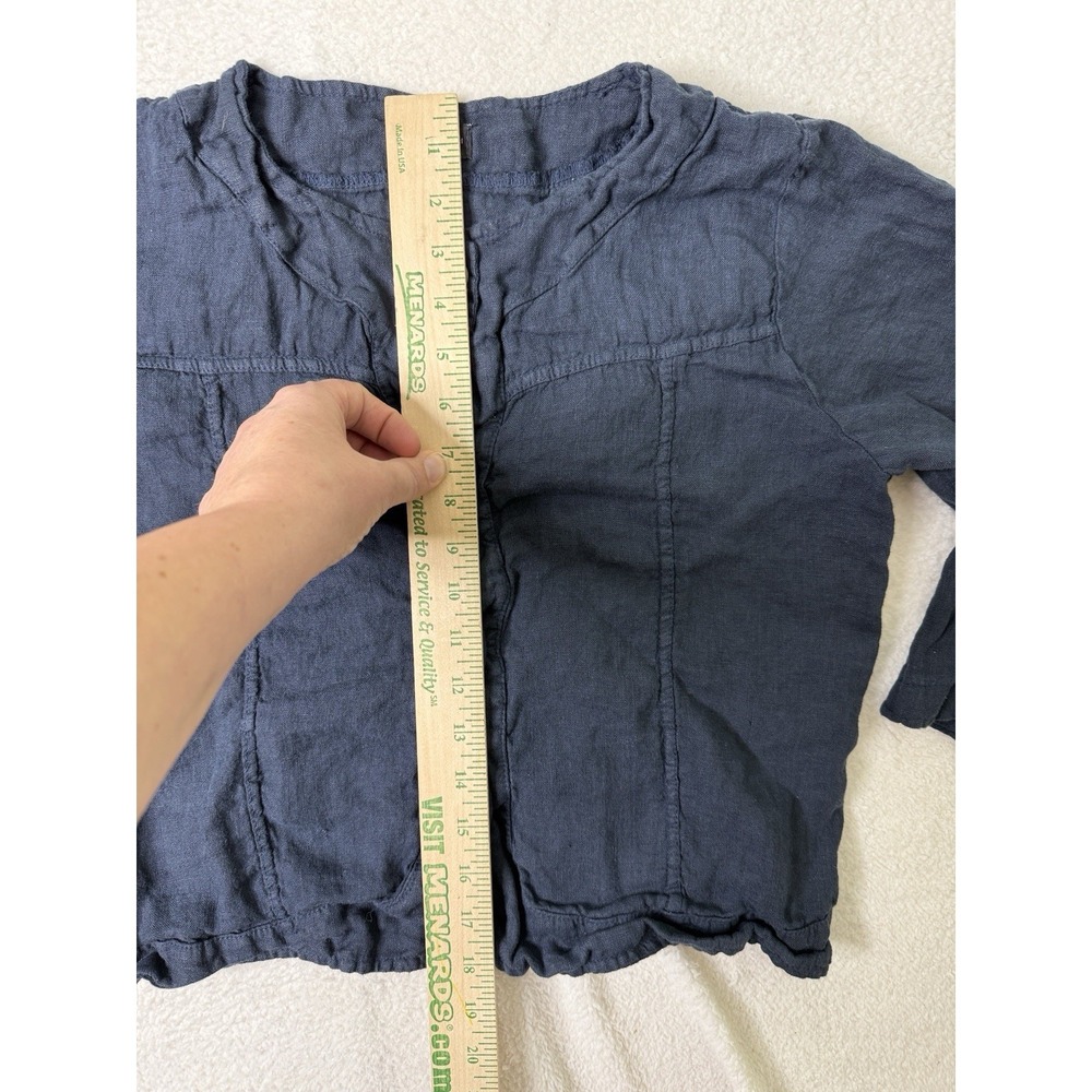Luca Vanucci Big Button Linen Cardigan Navy Blue Boxy Casual Womens M - Picture 3 of 6